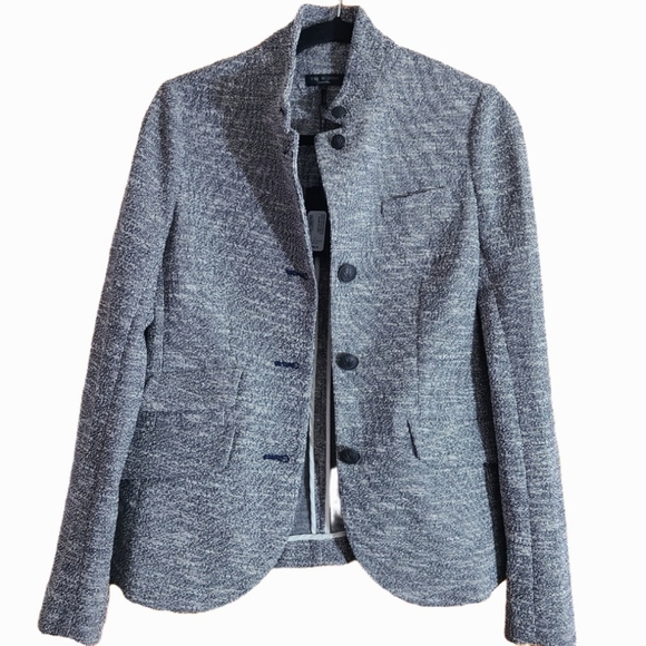NWT$600 RAG & BONE 0 4 10 Slade Italian Tweed Blazer Grey Navy White Cotton - Picture 9 of 10